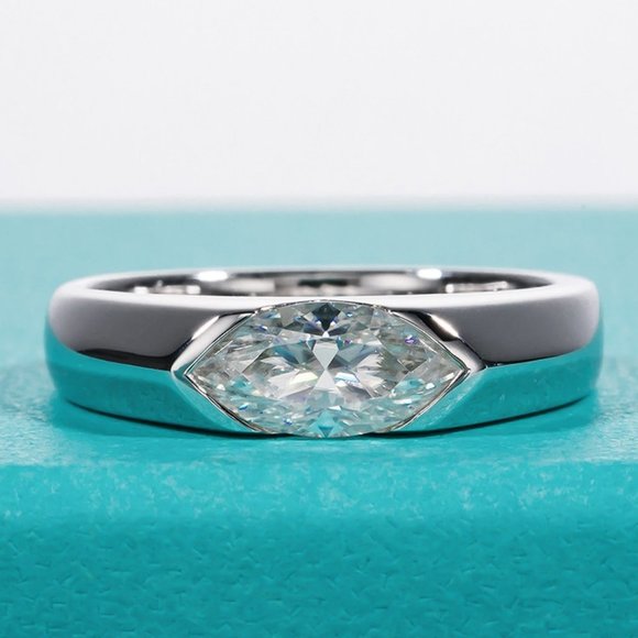 Jewelry - #Certified 1ct. t.w. Moissanite Diamond Marquis Cut Unisex Wedding Band Ring NEW